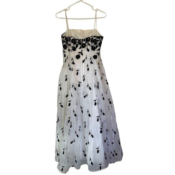 Masquerade Prom Wedding Dress 9/10 White Black Floral Spaghetti Strap Vintage - Picture 2 of 10